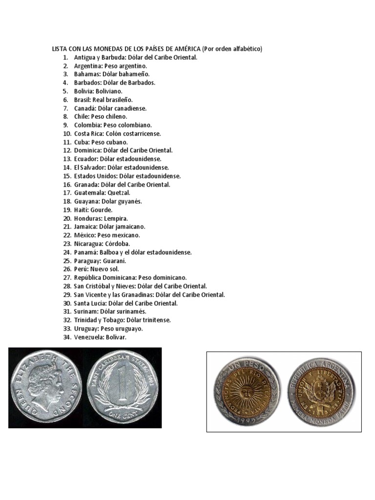 Monedas de los Países de América | PDF | Viajes y turismo | Cocina ...