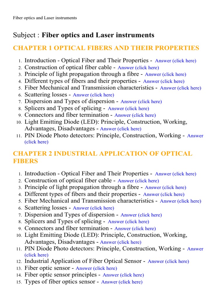 Fiber Optics and Laser Instruments Lecture Notes, Study Material and