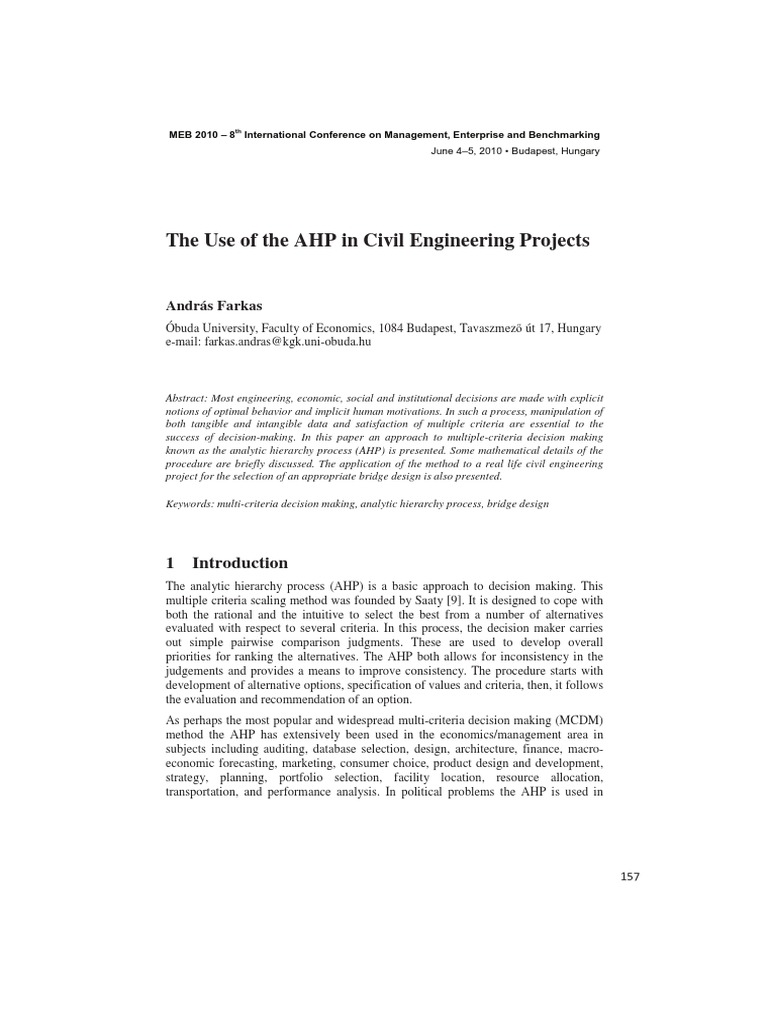 AHP Method in Civil Engineering Projects | PDF | Eigenvalues And ...