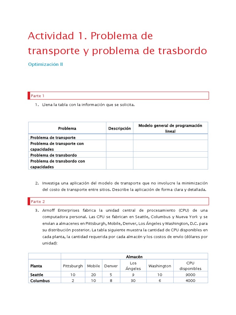 Problemas de Transporte y Transbordo | PDF | Unidad Central de ...