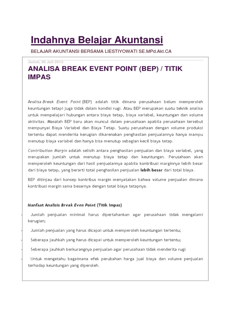 Contoh Analisis Break Even Point | PDF