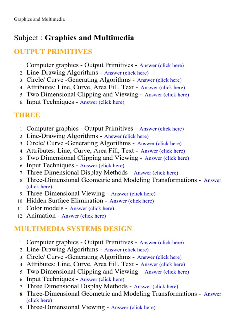 Graphics and Multimedia Overview | PDF | 3 D Computer Graphics | Data ...