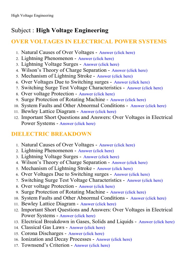 High Voltage Engineering Overview | PDF | Electrical Breakdown | High ...
