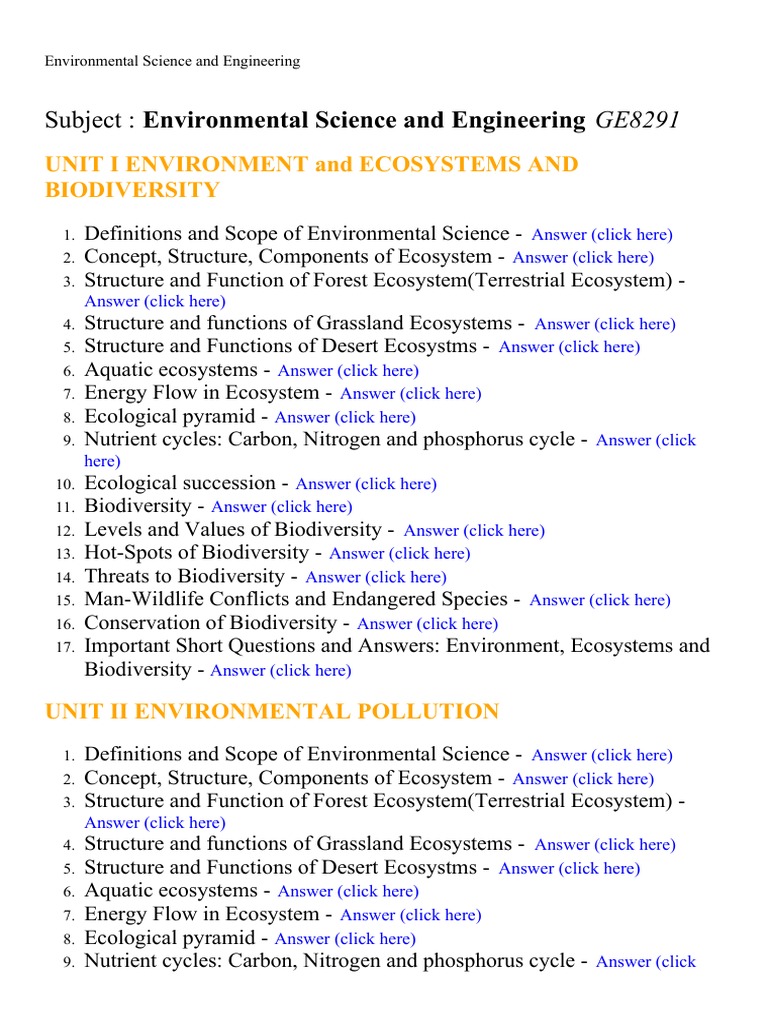 Environmental Science and Engineering - Lecture Notes, Study Material ...