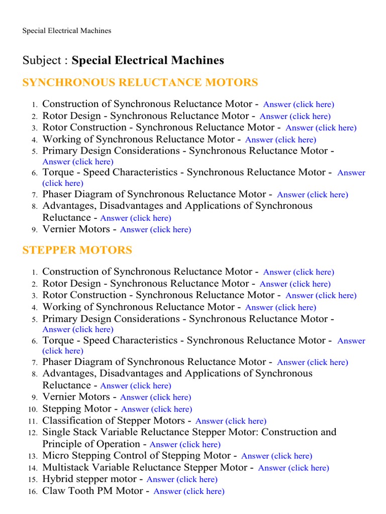 Special Electrical Machines Lecture Notes, Study Material and