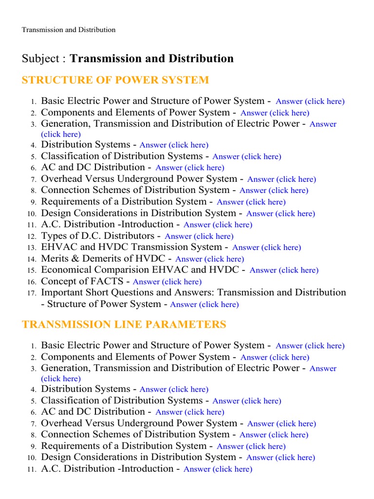 Transmission and Distribution Lecture Notes, Study Material and