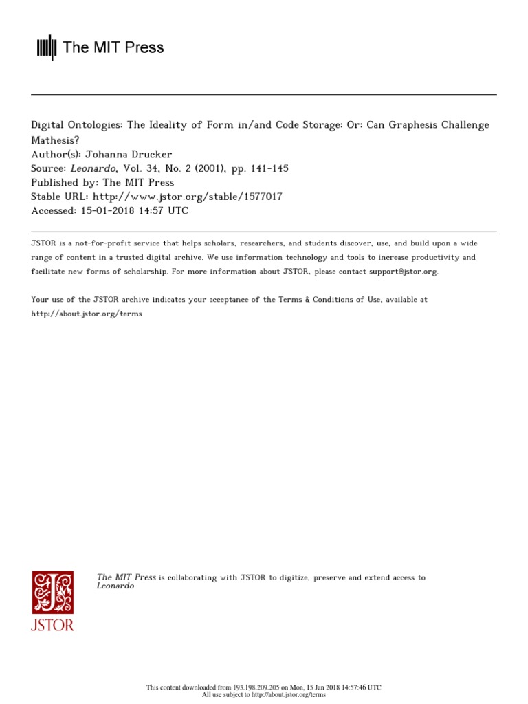 Johanna Drucker, Digital Ontologies The Ideality of Form Inand Code ...