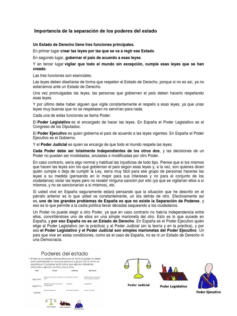 Importancia de La Separación de Los Poderes Del Estado | PDF ...