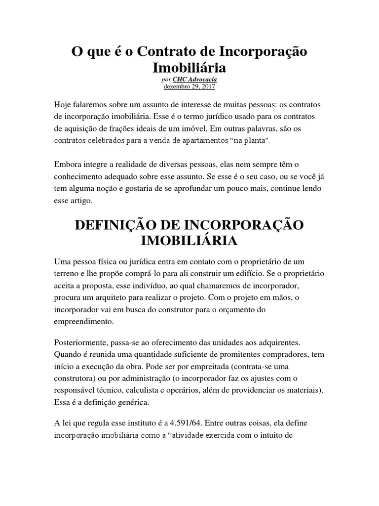 O Que É o Contrato de Incorporação Imobiliária | PDF | Construção ...