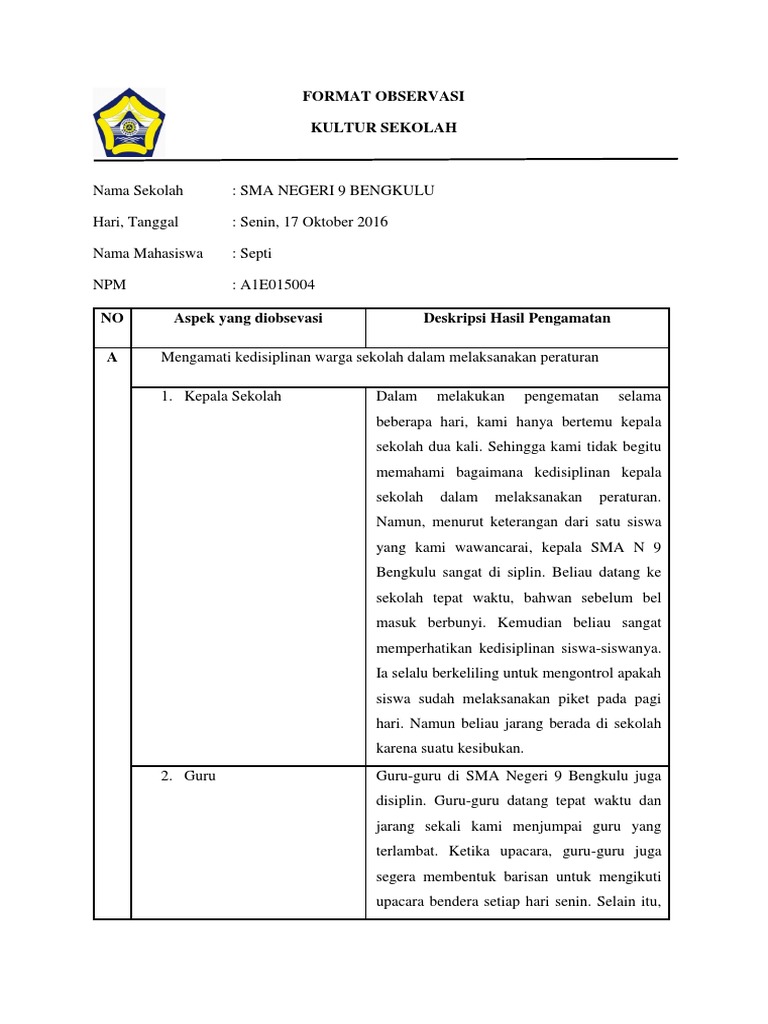 Observasi Kultur Sekolah