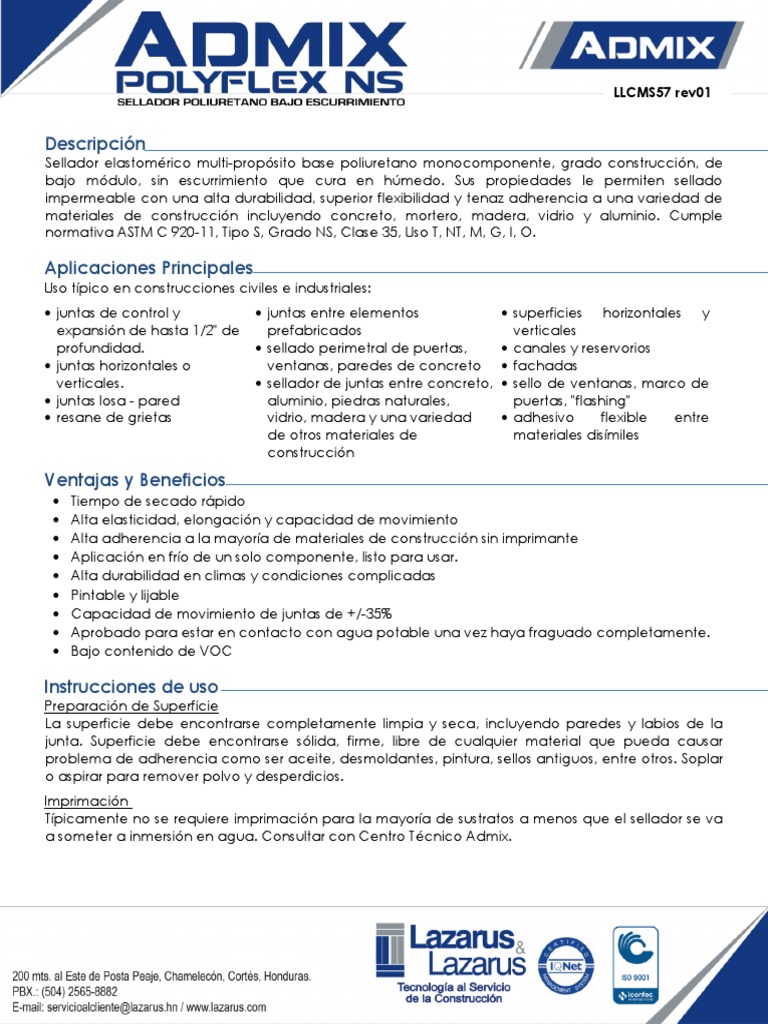 LLCMS57 Admix PolyFlex NS Rev01 | PDF | Ingeniería de Edificación | Química