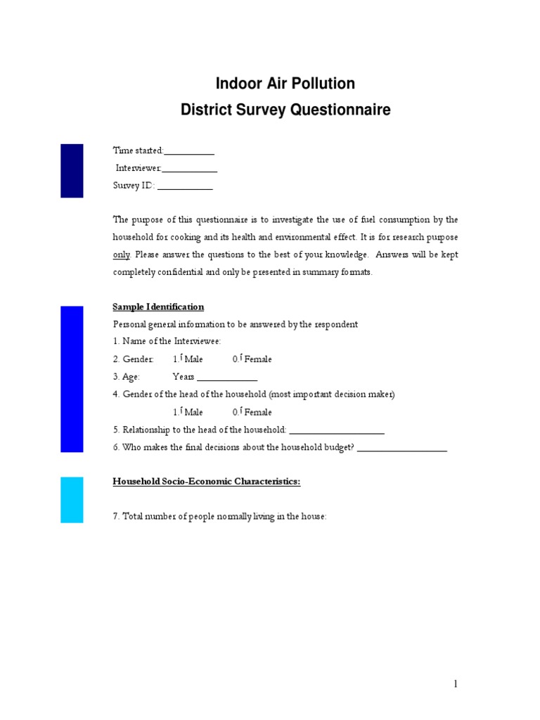 Indoor Air Pollution District Survey Questionnaire Sample