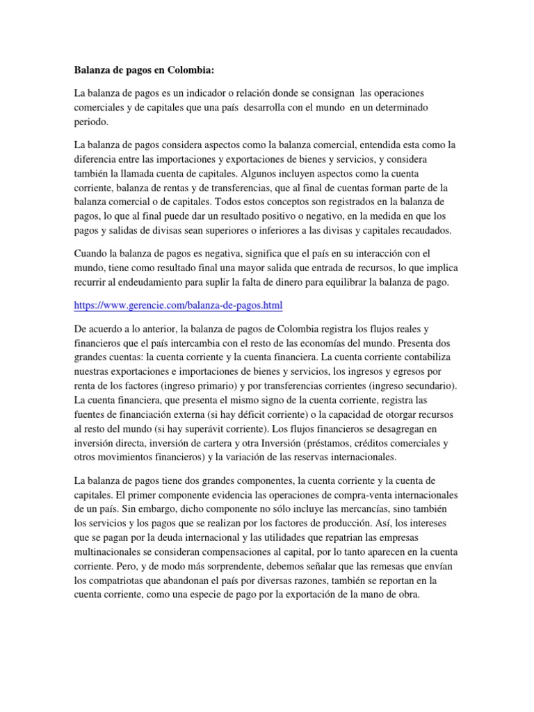 Balanza de Pagos en Colombia: Análisis Actual | PDF | Balance de pagos ...