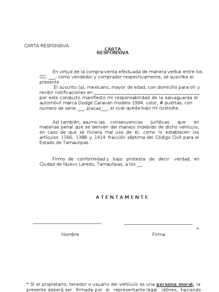 Carta Responsiva