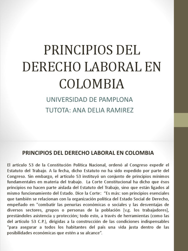 Principios del Derecho Laboral en Colombia | PDF | Derecho laboral ...