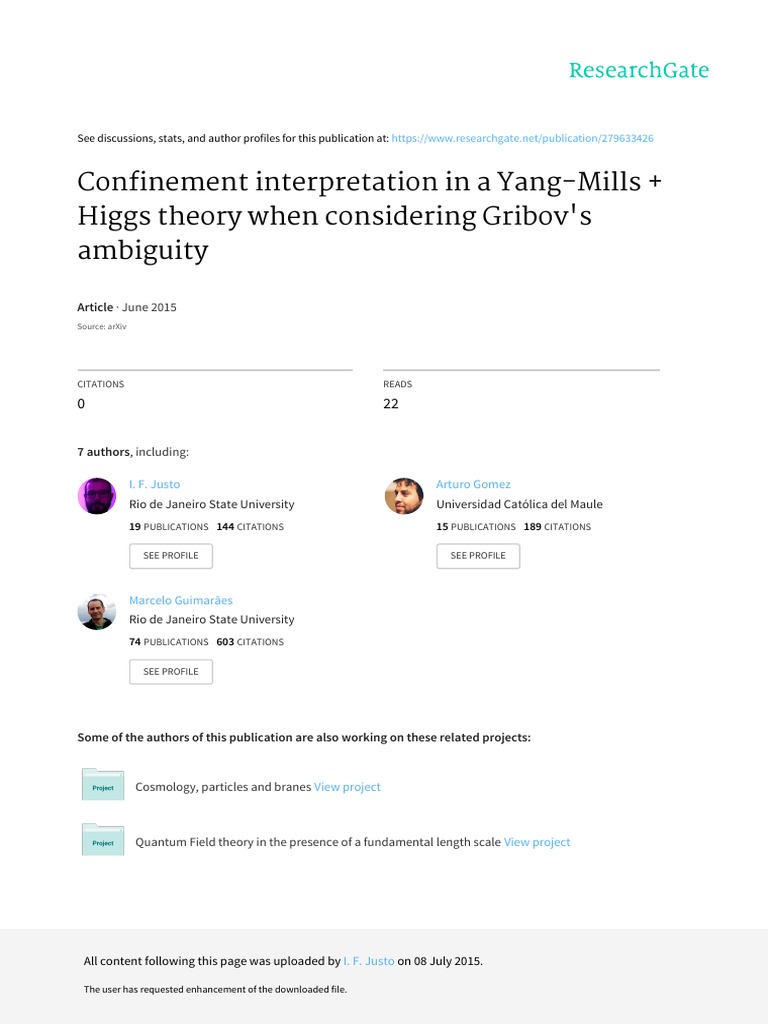 Confinement Interpretation in A Yang-Mills Higgs T | PDF | Gauge Theory ...