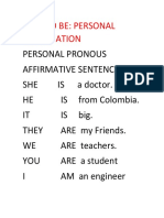 Verb to Be Personal Pronouns and Questions