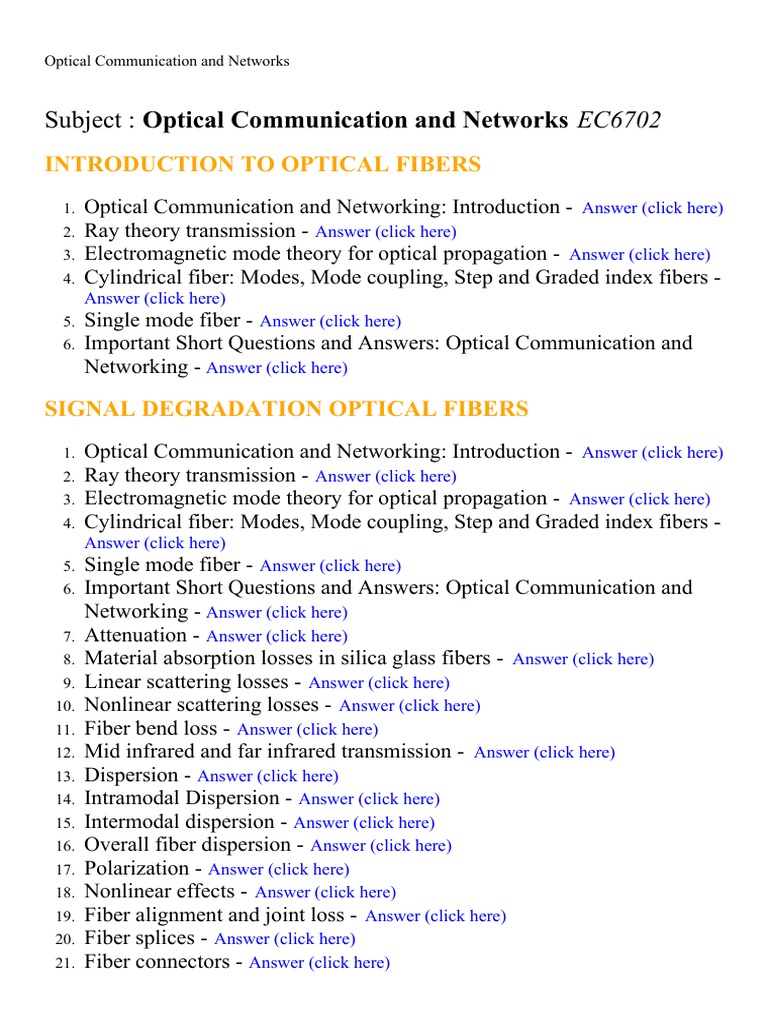 CEC345 Optical Communication Notes | PDF | Optical Fiber | Dispersion ...