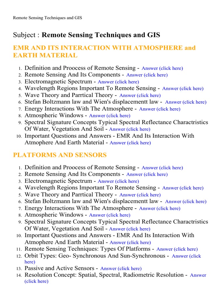 Remote Sensing Techniques and GIS Lecture Notes, Study Material and
