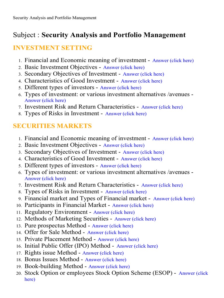 Security Analysis and Portfolio Management - Lecture Notes, Study ...
