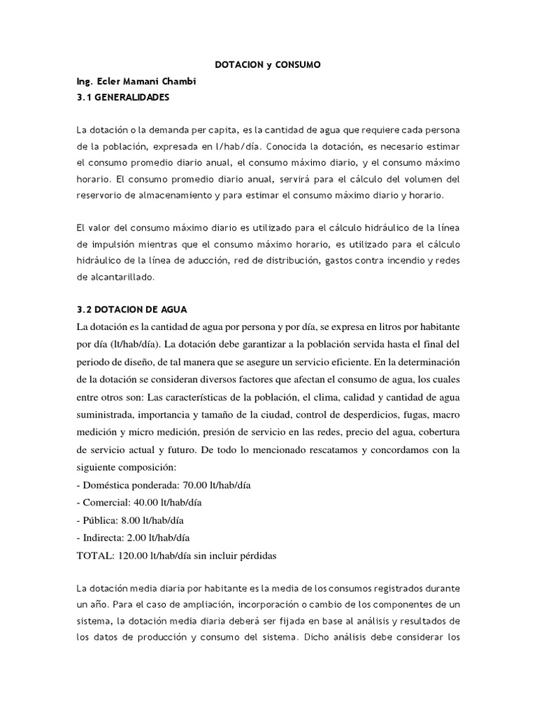 Dotación y Consumo de Agua Potable | PDF | Consumo (economía) | Agua