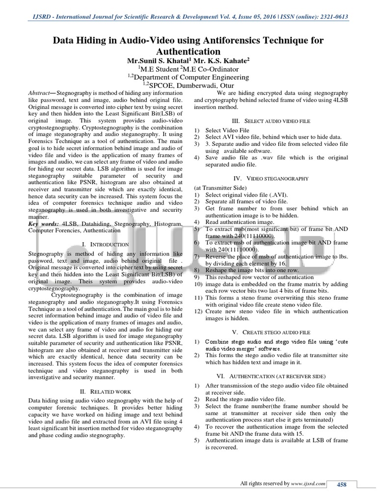 Data Hiding in Audio-Video Steganography | PDF | Key (Cryptography ...