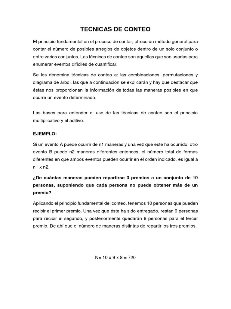 Técnicas de Conteo: Combinaciones y Permutaciones | PDF | Permutación ...