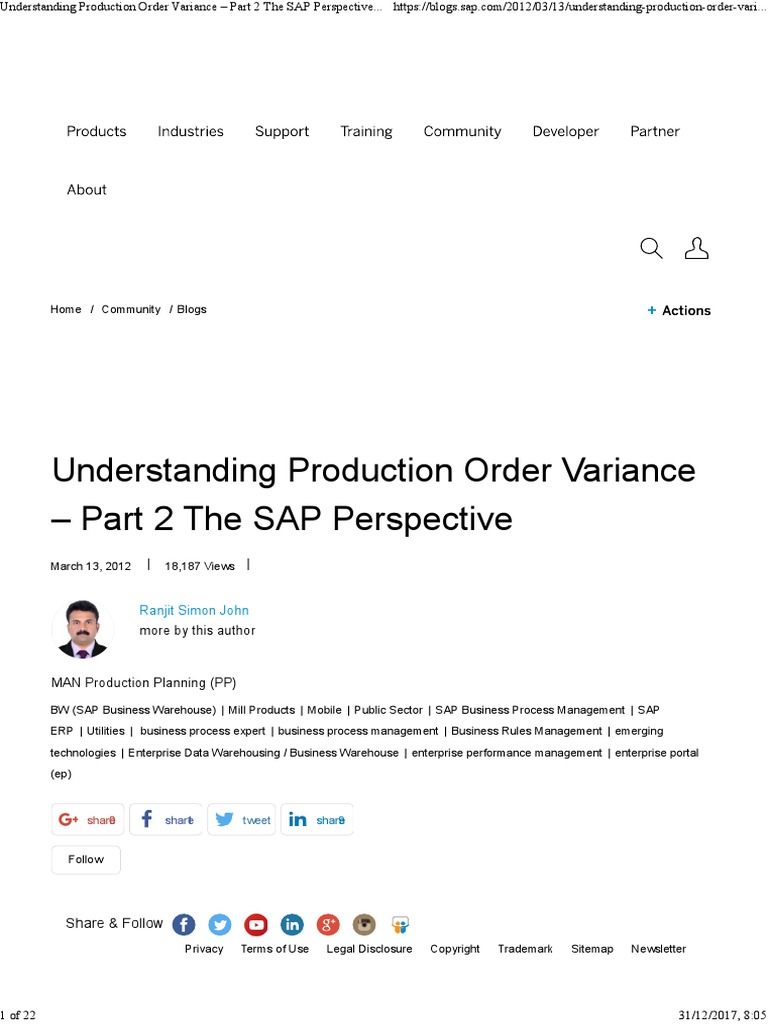 Production Order Variance SAP PDF | PDF | Debits And Credits | Cost Of ...