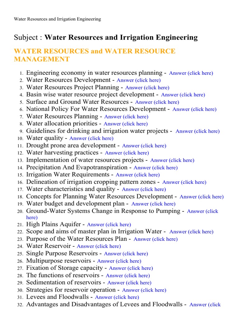 Water Resources and Irrigation Engineering Lecture Notes, Study