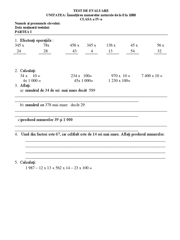 1 Test de Evaluare Inmultirea | PDF