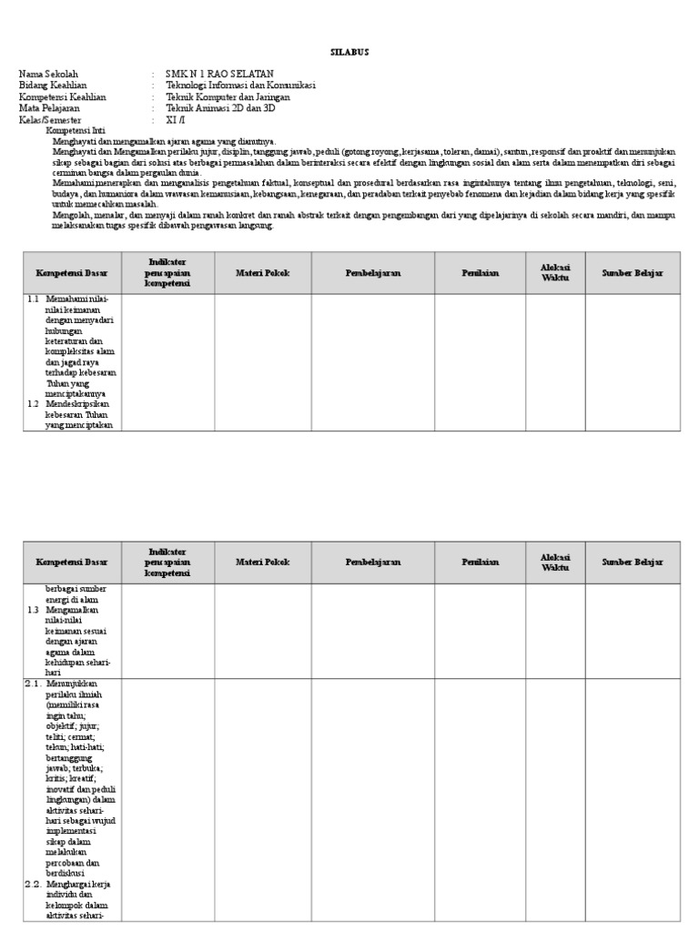  SILABUS  Teknik Animasi  2 Dimensi Dan  3 Dimensi SEM 1 doc 