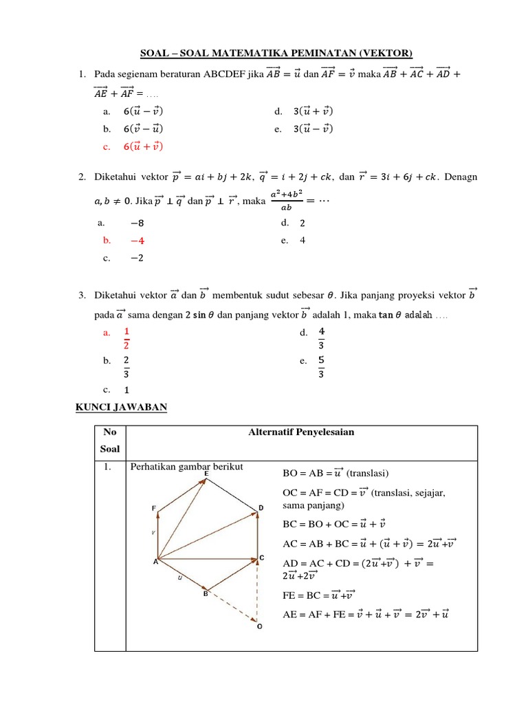 Soal Soal Uts Matematika Peminatan Materi Vektor