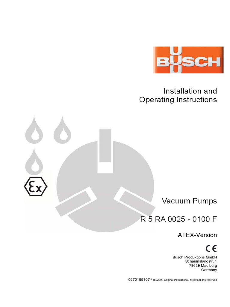 Busch Instruction Manual Ra 0025 0100 F Atex En Pump Vacuum