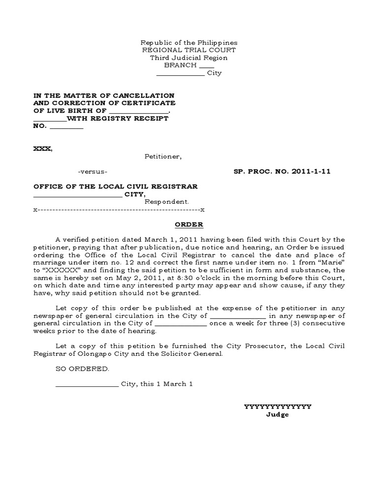 Order for Birth Certificate Correction | PDF