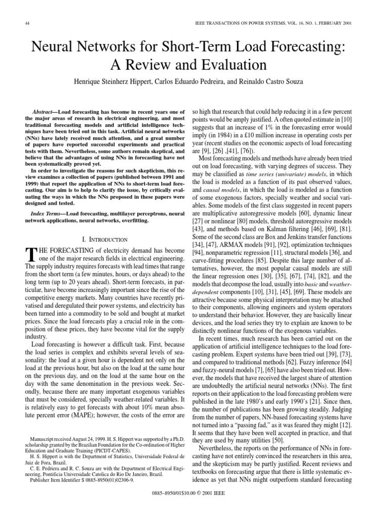 Neural Networks For Short-Term Load Forecasting | PDF | Artificial ...