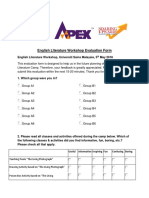 English Literature Camp Evaluation Form