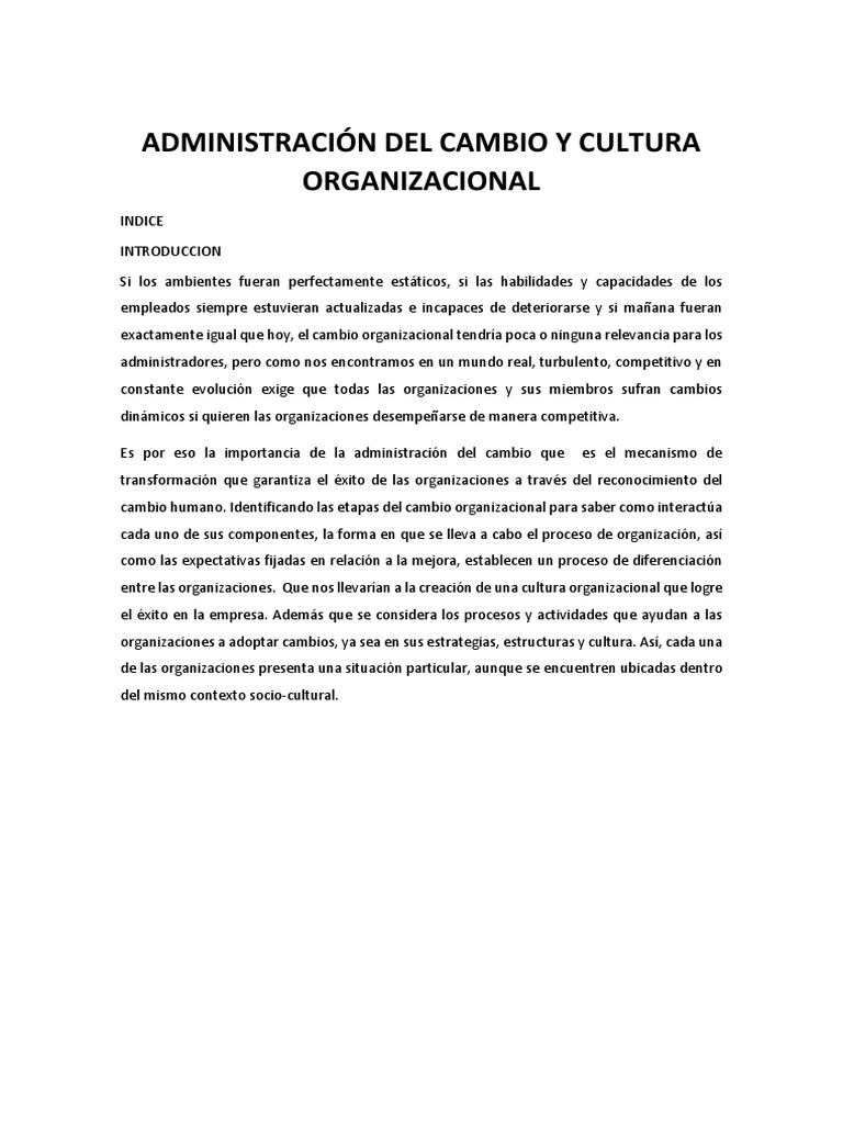 Cambio y Cultura Organizacional | PDF | Gestión del cambio | Cultura ...