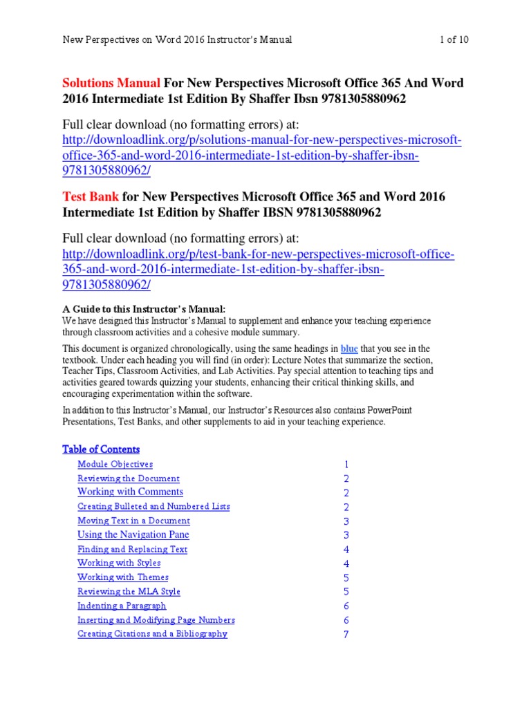 Solutions Manual For New Perspectives Microsoft Office 365 and Word ...
