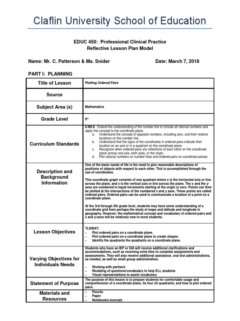 6th Grade Coordinate Plane Lesson Plan | PDF | Cartesian Coordinate ...
