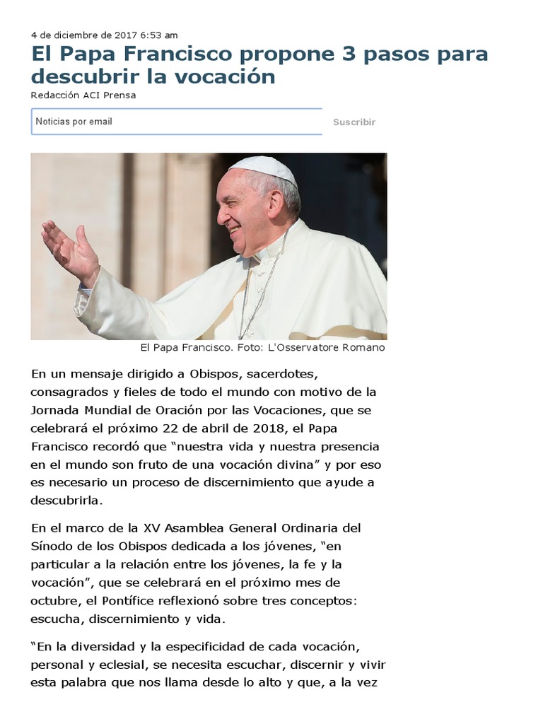 Tres pasos del Papa para hallar vocación | PDF | Papa Francisco | Papa