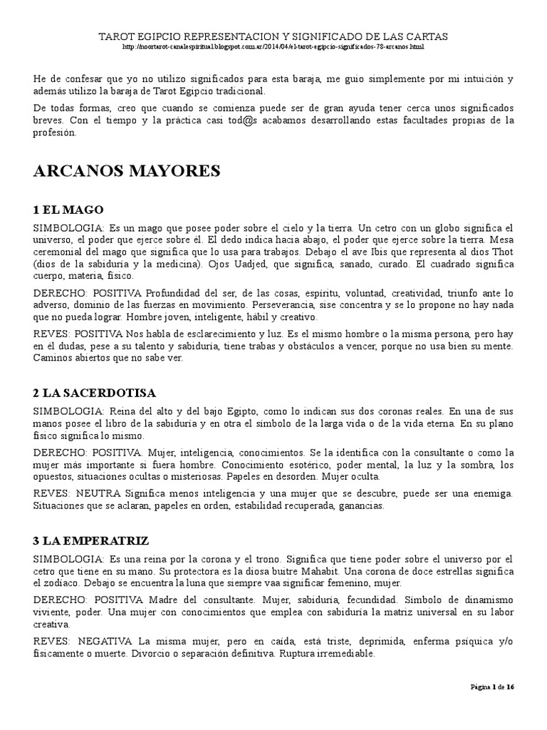 Representación y significado de las cartas del Tarot Egipcio | PDF ...