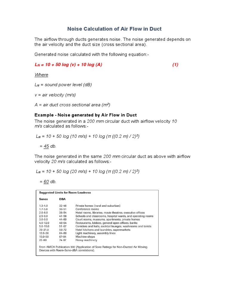 Noise Calculation of Air Flow in Duct | PDF | Duct (Flow) | Mechanical ...