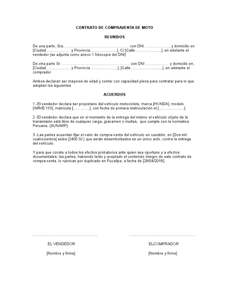 Contrato de Compraventa Moto