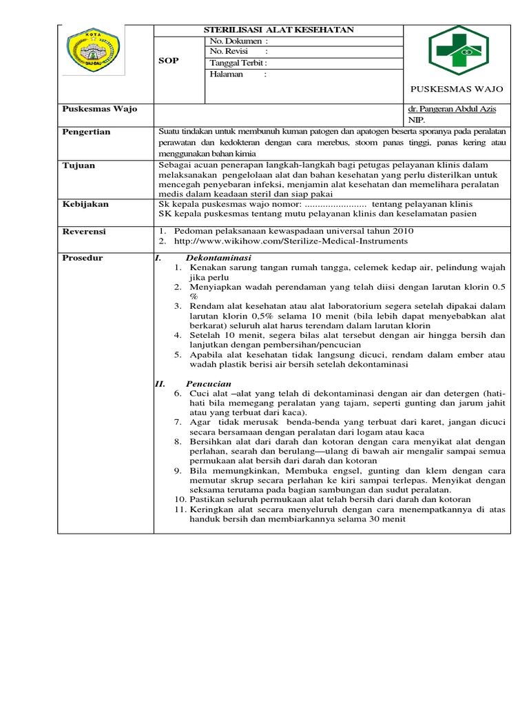 Sop Sterilisasi Alat Kesehatan 0k