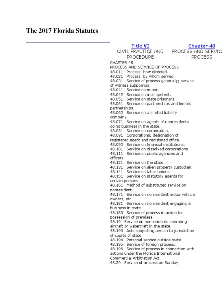 The 2017 Florida Statutes Civil Practice and Procedure Process and
