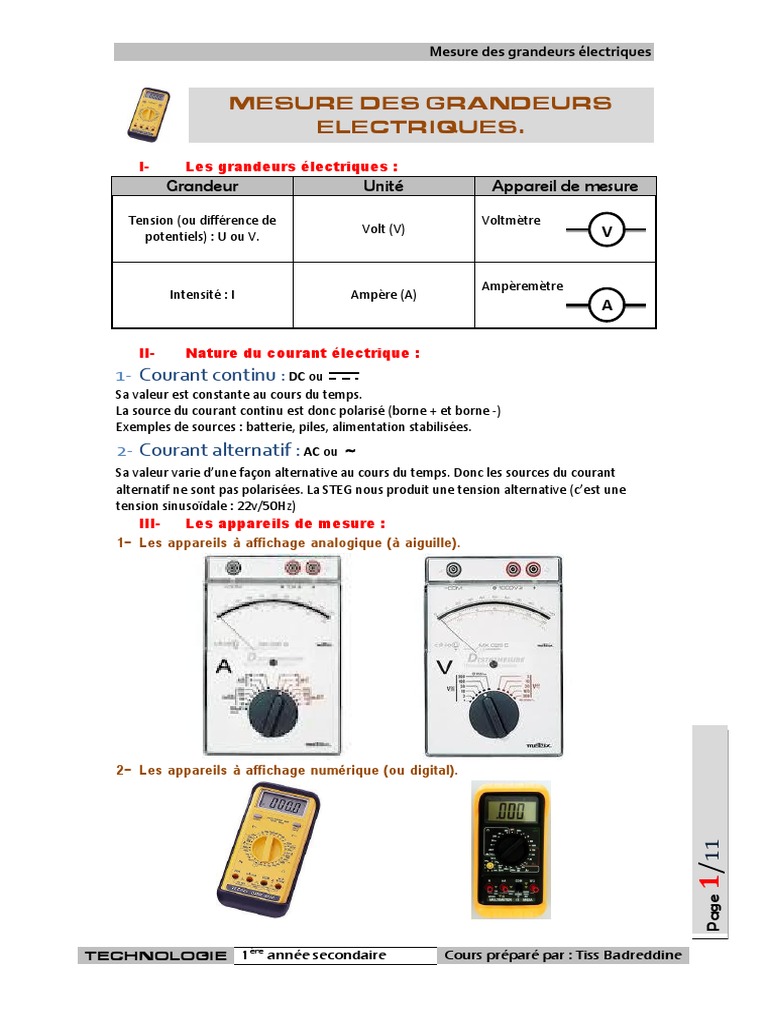 Mesures Electriques 1 PDF, PDF, Tension électrique
