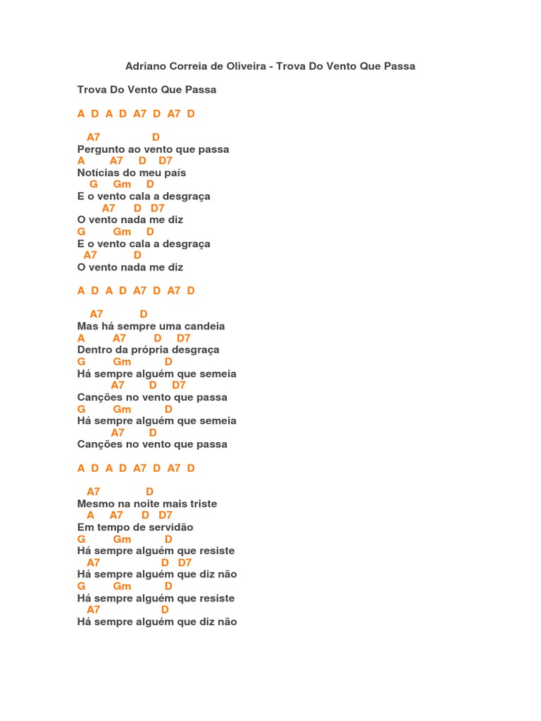 Adriano Correia De Oliveira Trova Do Vento Que Passa scribd