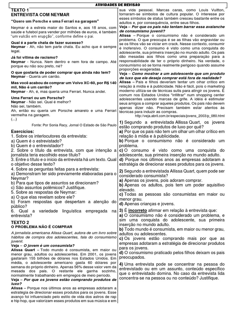 Entrevistas sobre Consumismo e Estilo de Vida | PDF | Entrevista |  Consumismo, image size:768x1024