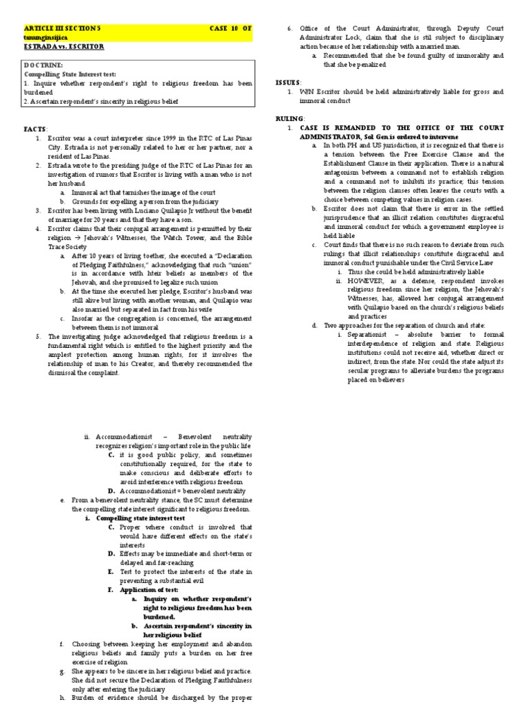 Doctrine: Compelling State Interest Test:: Article Iii Section 5 Case ...