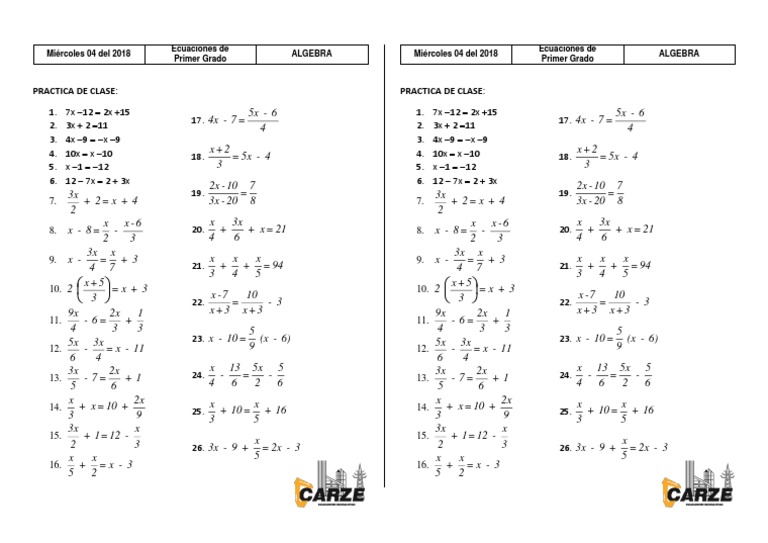 Algebra Ecuaciones De Primer Grado Copiadocx